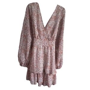 Japna Floral Long Sleeve Dress - Pink and White